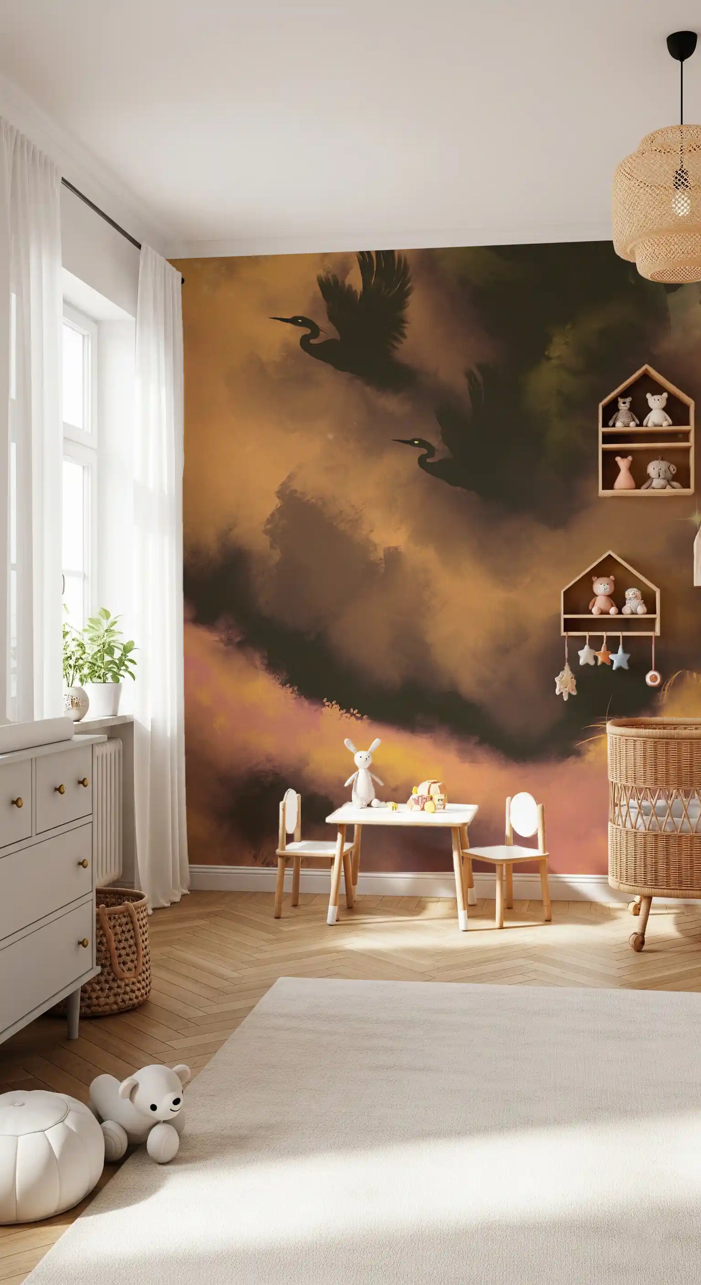 Ethereal Flight Moody Mystical Watercolor Dark Wall Mural