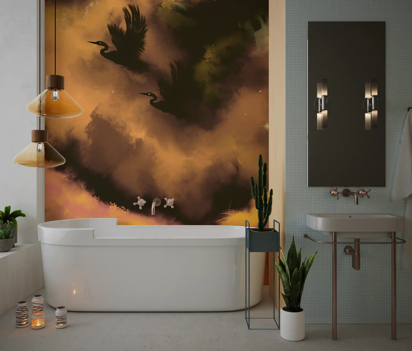 Ethereal Flight Moody Mystical Watercolor Dark Wall Mural