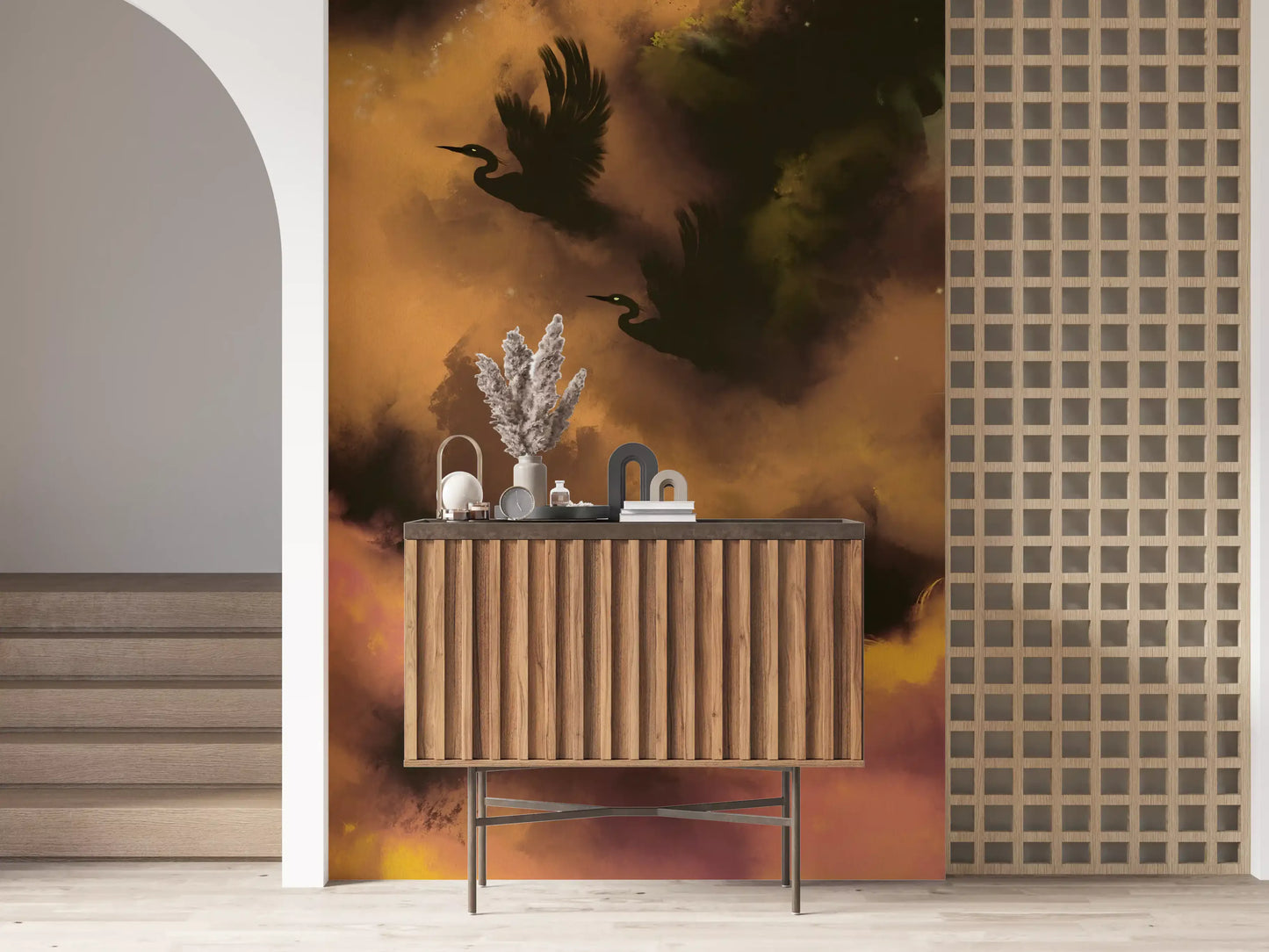 Ethereal Flight Moody Mystical Watercolor Dark Wall Mural