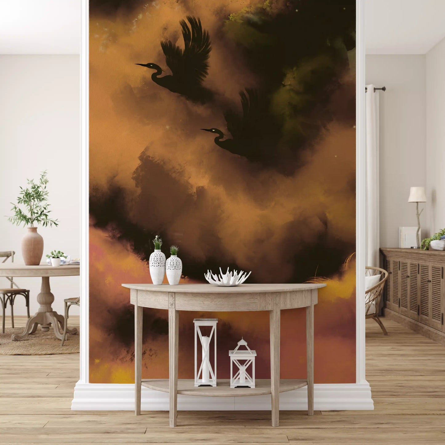 Ethereal Flight Moody Mystical Watercolor Dark Wall Mural