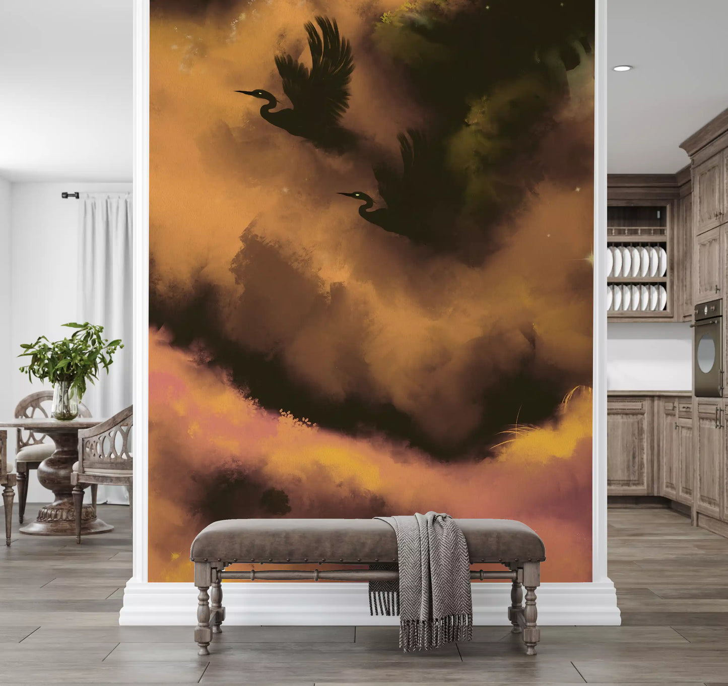 Ethereal Flight Moody Mystical Watercolor Dark Wall Mural