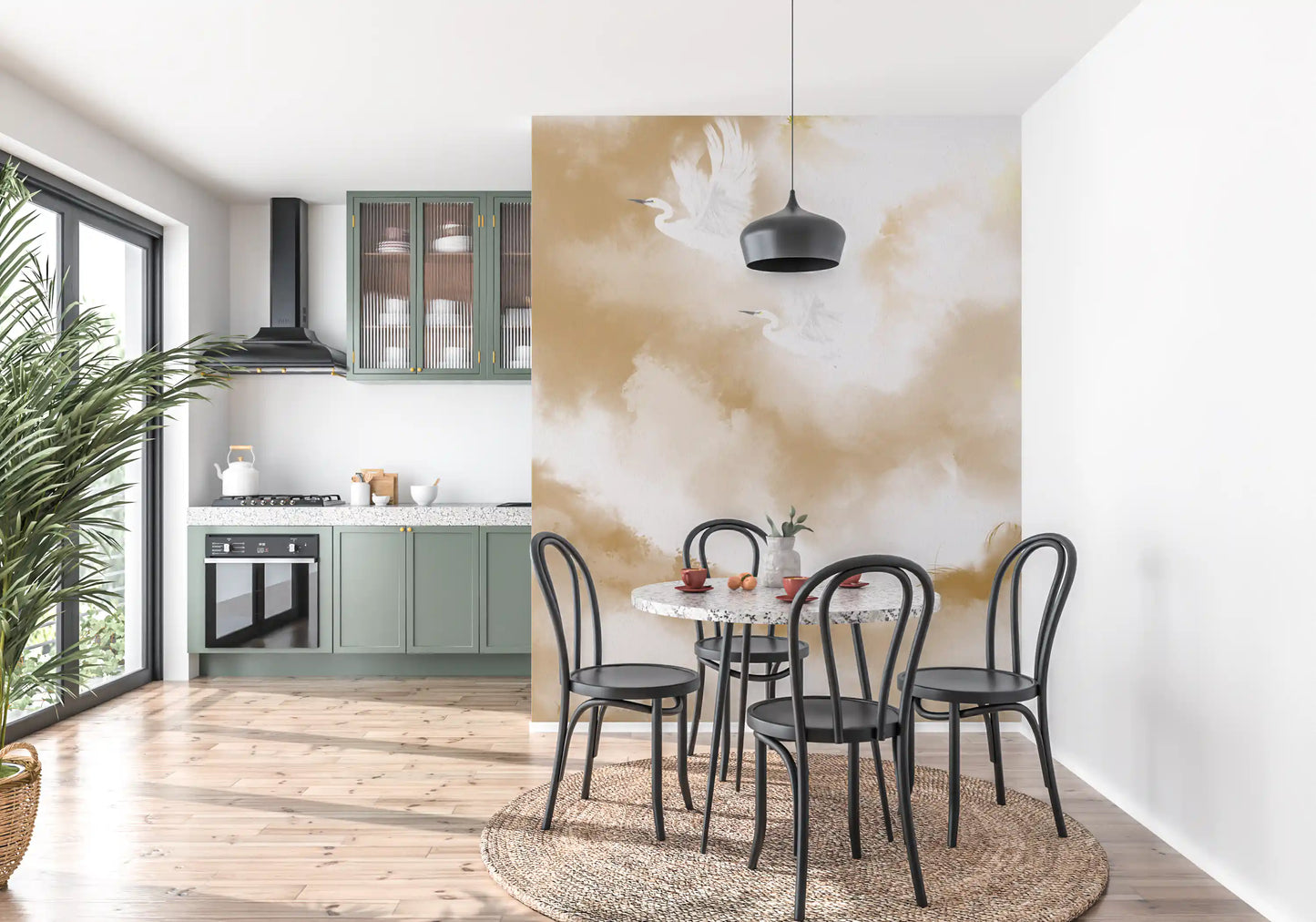 Flight of Serenity Biege Watercolor Birds Wall Mural