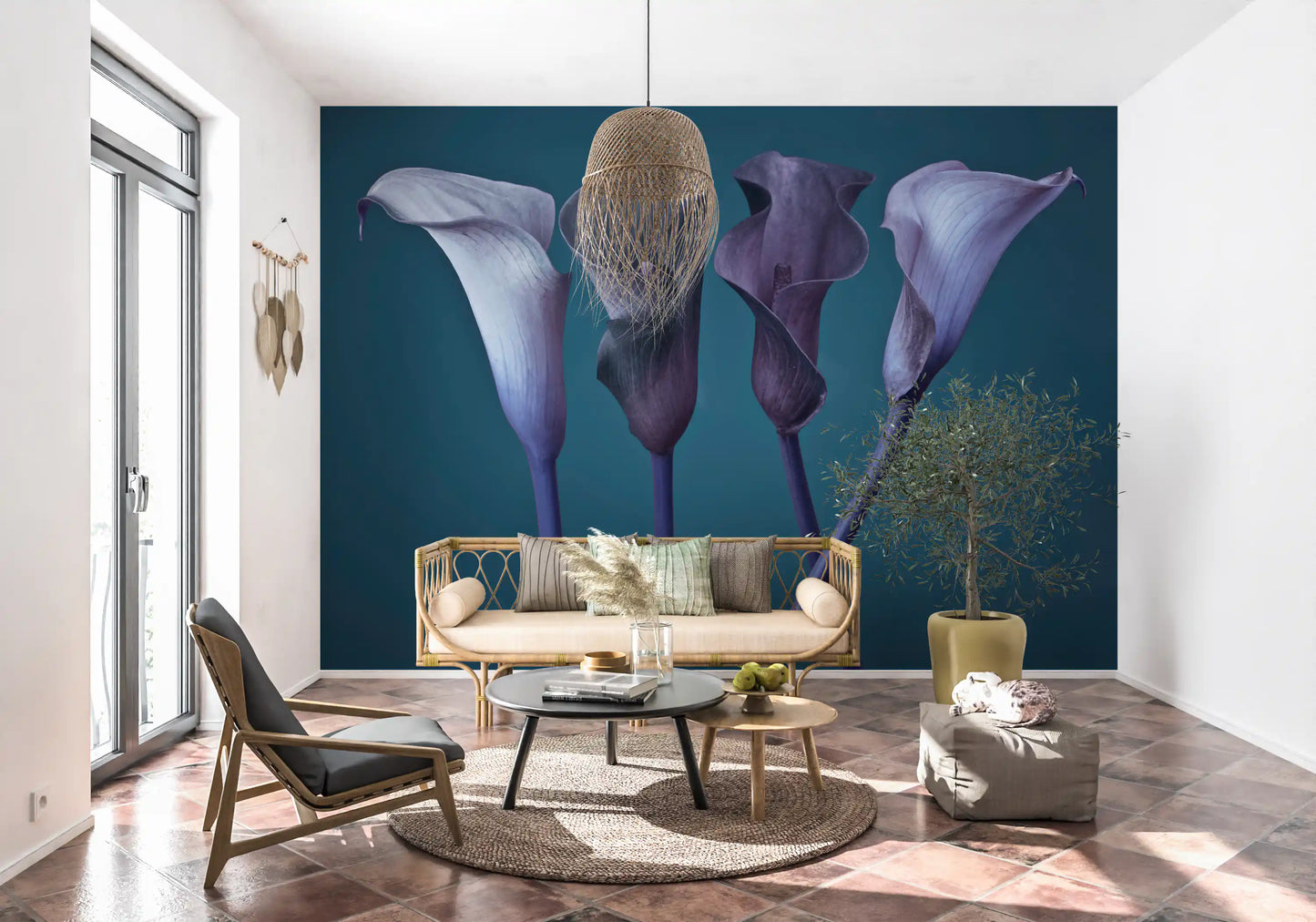 Wall mural with Detailed view of calla lily petals shifting from silver to charcoal