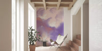 Calm bird mural in muted lavender, blush and peach with a low-contrast finish., GD10163