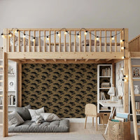 Bold animal repeat with tan bodies and grey spots on dark wallpaper for kids room., GD10164