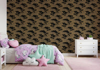 Golden tan leopards with shaded grey markings on deep black wallpaper., GD10164