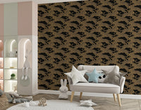 Close rows of spotted leopards in warm gold over a black background wallpaper., GD10164