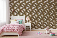 Golden Leopard Chase wallpaper on a kids bedroom accent wall with cream and tan tones., GD10165