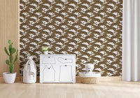 Tan and black leopard wallpaper with a continuous chasing big cat motif in nursery area., GD10165
