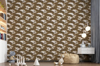 Repeating big cat wallpaper along a playroom wall with interlocking leaping leopards., GD10165