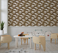 Leopard chase wallpaper on a kids room wall bringing a warm boho mood., GD10165