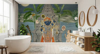 Devotional Krishna mural used as a feature wall in a bathroom., GD10168