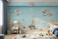 Mermaid resting on a rock with a starfish in her hair on the seabed wall mural., GD10169