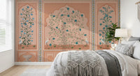 Traditional palace style wall mural in peach teal and sage colours for bedroom., GD10171