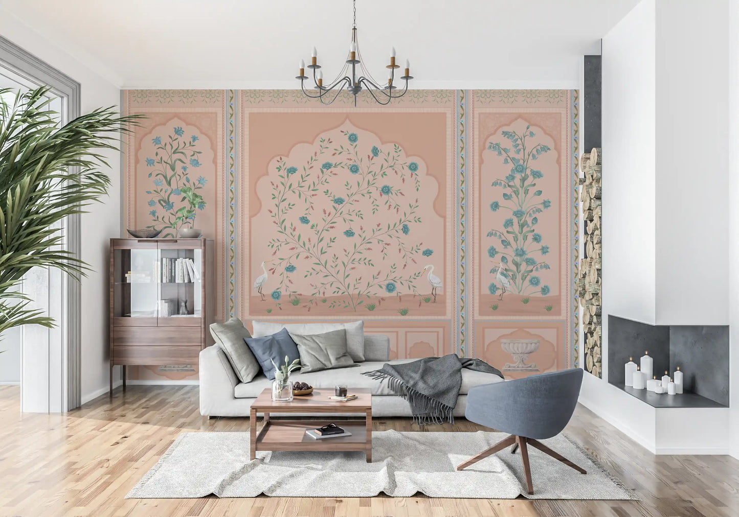 Arched floral panel mural bringing a heritage feel to a hallway wall., GD10171