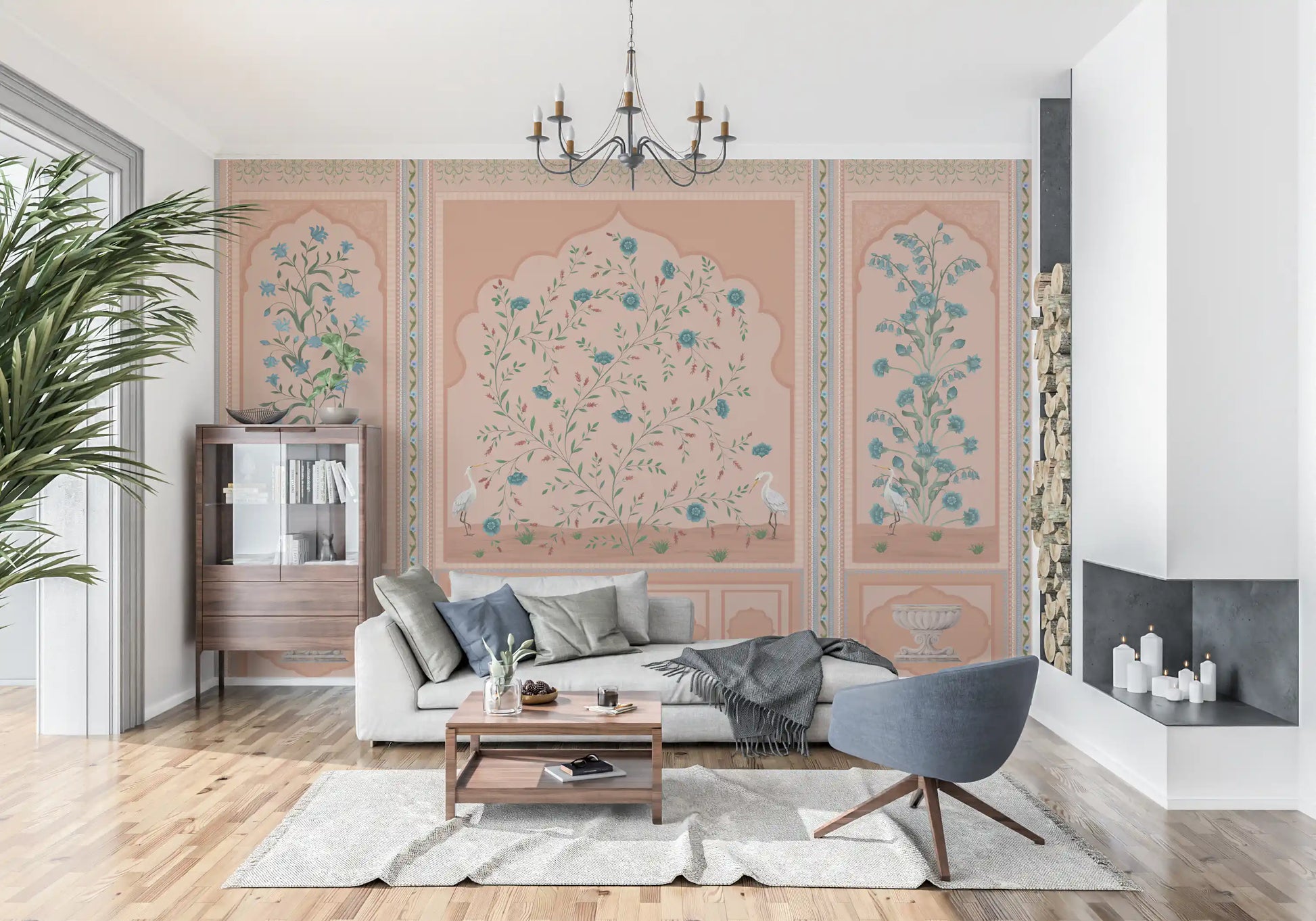 Arched floral panel mural bringing a heritage feel to a hallway wall., GD10171