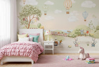 Wall mural with Elephant and bunny sitting near a red mailbox beside a leafy bush., GD10174