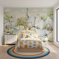 Soft painted dino mural bringing a playful look to a bedroom wall., GD10176
