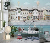 Canal town mural styled on a toddler room feature wall., GD10178