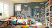 Watercolour forest scene mural across a children's bedroom., GD10183