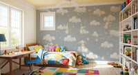 Starry cloud bunny mural on a kids bedroom feature wall., GD10189