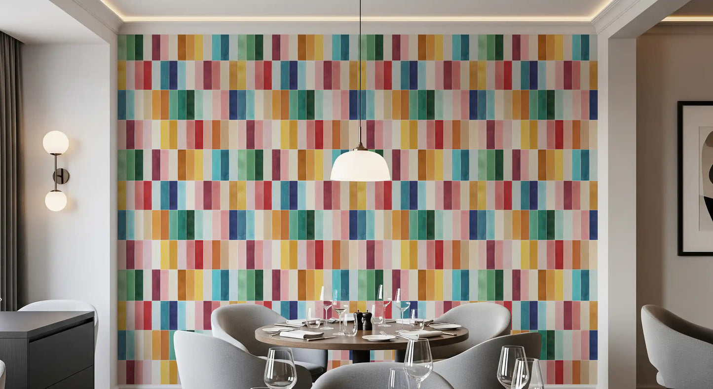 Multicolour watercolour tile wallpaper with an even column rhythm., GD10190