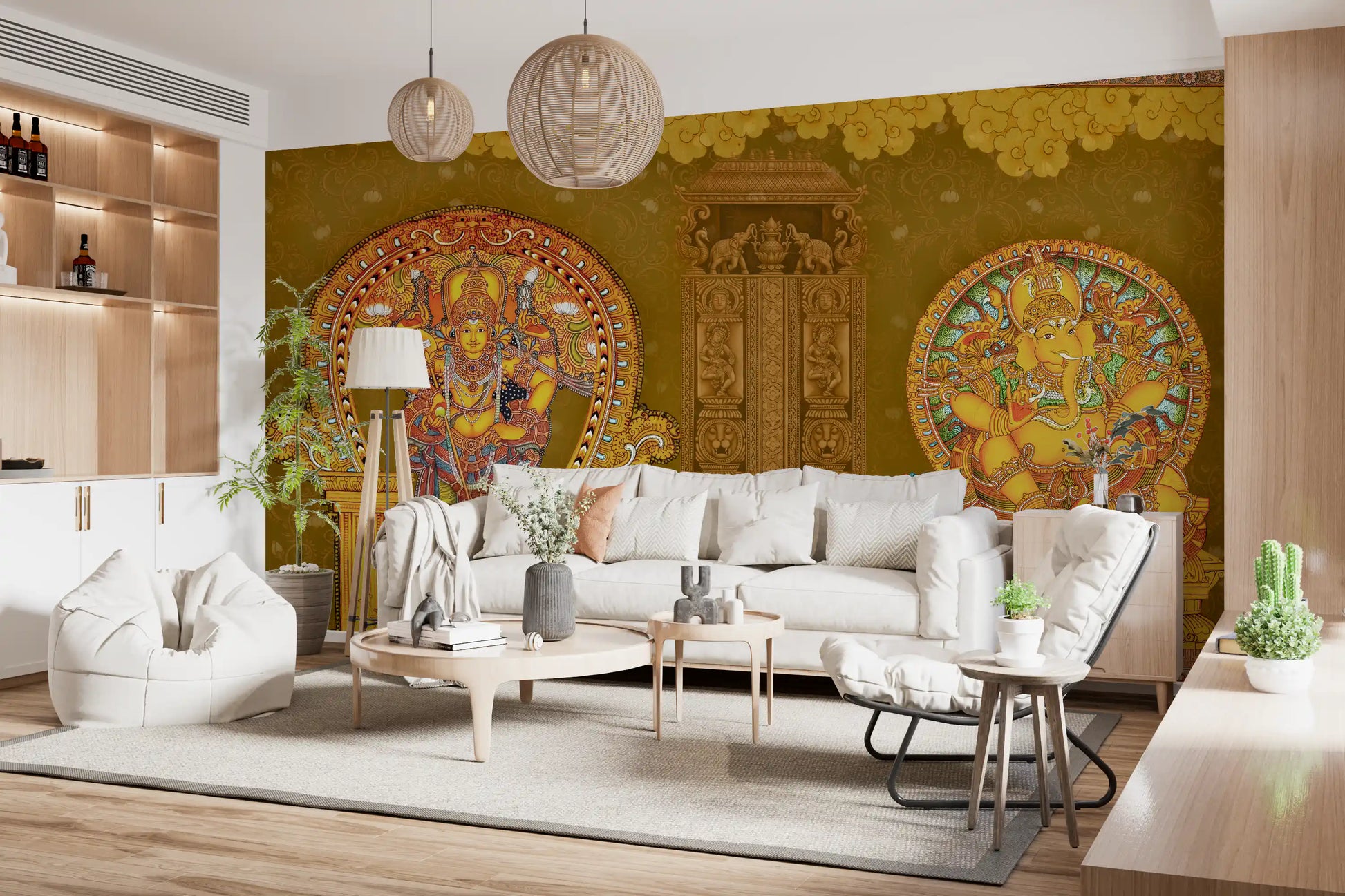 Carved central gateway wall mural with elephant motifs between two deity panels., GD10193