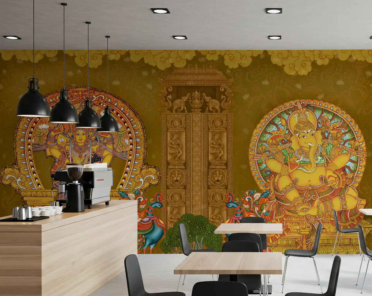 Spiritual deities wall mural set as a cafe interior backdrop., GD10193