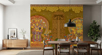 Kerala Mural Deities Wall Mural with gold outlining and teal accents., GD10193