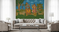 Wall mural showing Gold jewellery and saffron drapery detail on the Krishna figure., GD10195