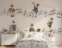  Whimsical Melody Makers wall mural with Crowned little musicians and a curious bird in kids bedroom., GD10198