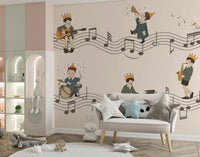 A child strumming guitar anchors the Melody Makers wall mural for nursery., GD10198