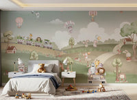 Children's animal balloon wall mural styled for a calm bedroom space., GD10199