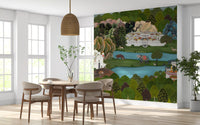 Ornate orange shrine and white temple towers in mughal oasis wall mural for dining room., GD10200