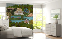 Deer, leopard and hares resting in a layered nature scene wall mural for bedroom., GD10200