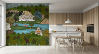 Green miniature scenery mural shown on a dining room backdrop., GD10200
