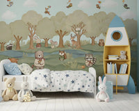 Forest animals wall mural styled across a children's bedroom., GD10201