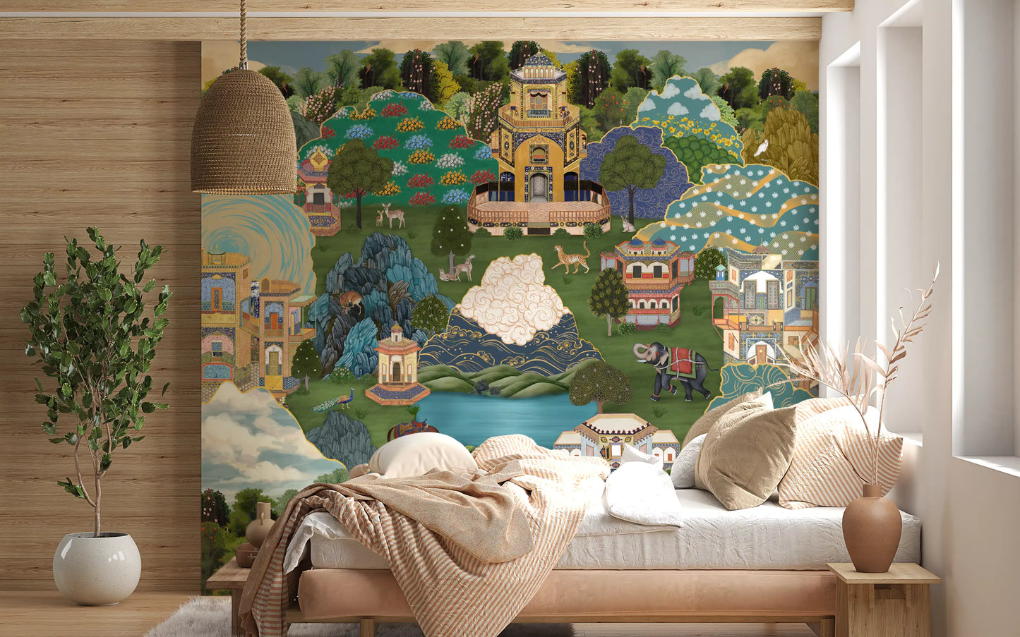 Royal garden wall mural in red, orange and yellow scattered over the terraced hillsides., GD10202