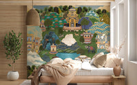 Royal garden wall mural in red, orange and yellow scattered over the terraced hillsides., GD10202