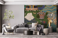 Royal garden mural with Tall golden pavilion with blue tilework standing on a curved terrace., GD10202