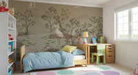 Ethereal wall mural featuring lily pads, lotus and misty mountain backdrop., GD10205