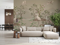 Ethereal mural with lotus pond set on a living room feature wall., GD10205