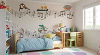 Animal wall mural with Hedgehog playing xylophone next to a singing bird with music notes., GD10206