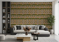 Stepwells and water tanks in pale blue set with royal garden wallpaper for living area., GD10208