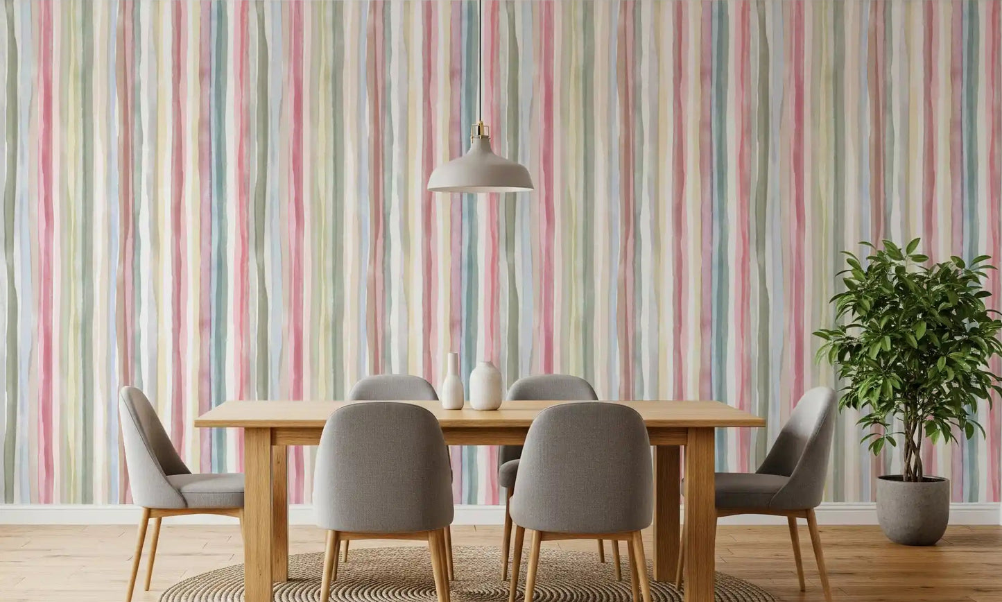 Watercolour stripe wallpaper on a dining room feature wall., GD10209