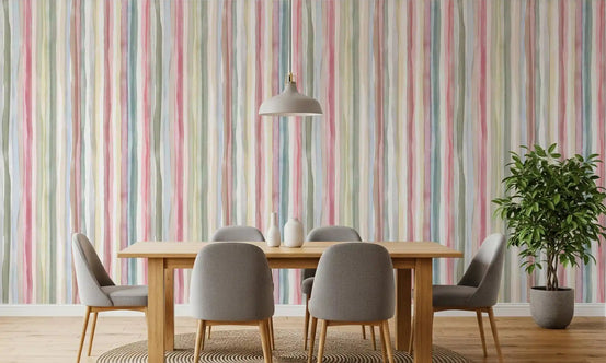 Watercolour stripe wallpaper on a dining room feature wall., GD10209