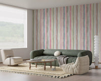 Pastel stripe wallpaper showing painterly brushed columns in soft repeat., GD10209