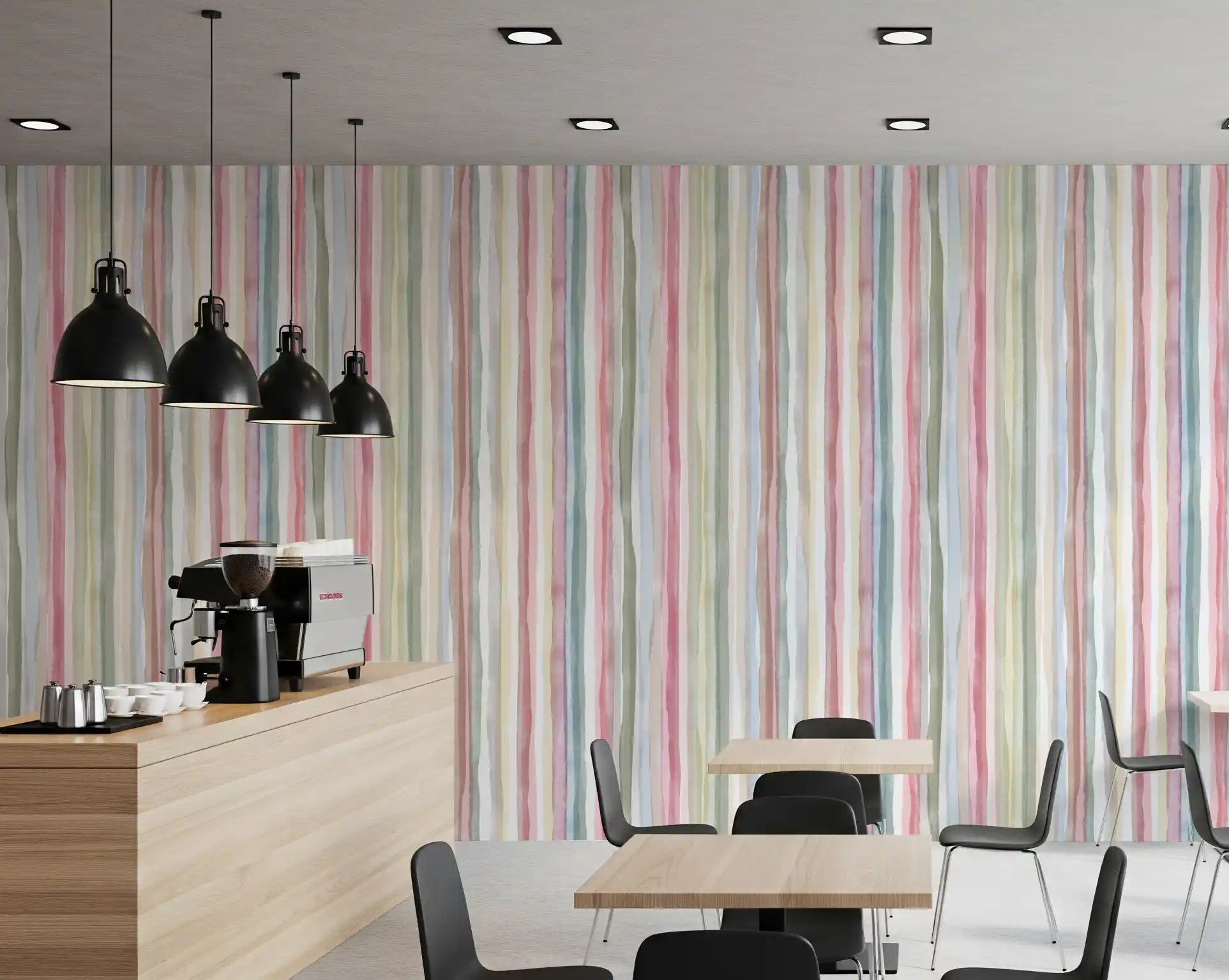 Pastel striped wallpaper featuring mauve, rose, ivory and grey watery bands., GD10209