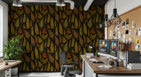 Botanical wallpaper repeat showing multiple fern species in autumnal warm tones., GD10211