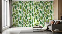 Ferns on natural white wallpaper with mixed green fronds and maidenhair leaves., GD10212